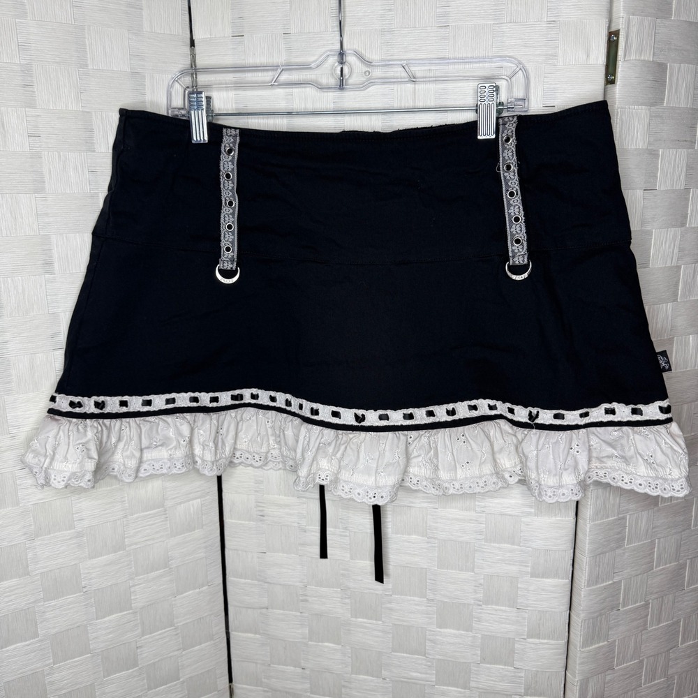 Tripp NYC Black Lace Up Back Maid Ruffle Mini Skirt XXL Goth